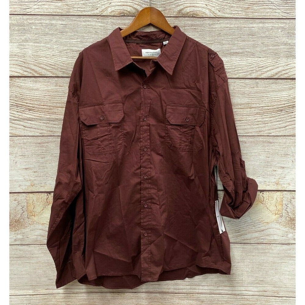 Shirt Paper Denim & Cloth Mens 2X Burgundy Slim Fit Stretch Poplin Button Up New